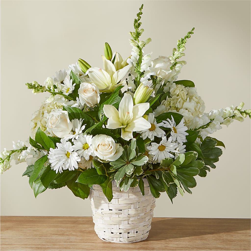 Ivory Elegance Floral Basket – Dynamic Flowers Of Royal Oak, Royal Oak MI