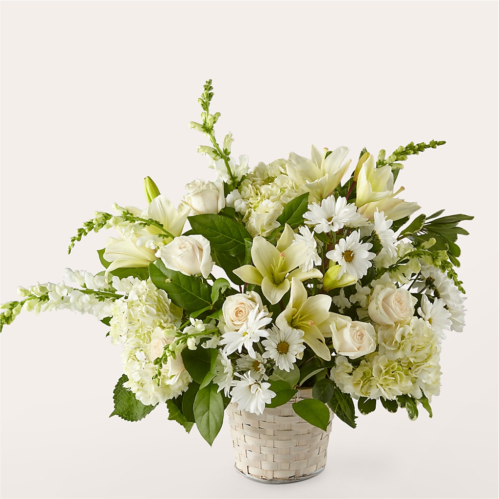 Ivory Elegance Floral Basket – Dynamic Flowers Of Royal Oak, Royal Oak MI