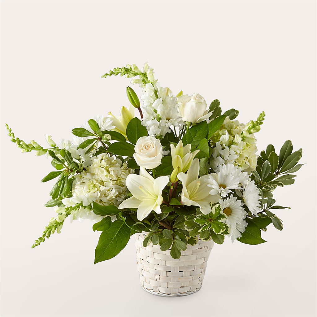 Ivory Elegance Floral Basket – Dynamic Flowers Of Royal Oak, Royal Oak MI