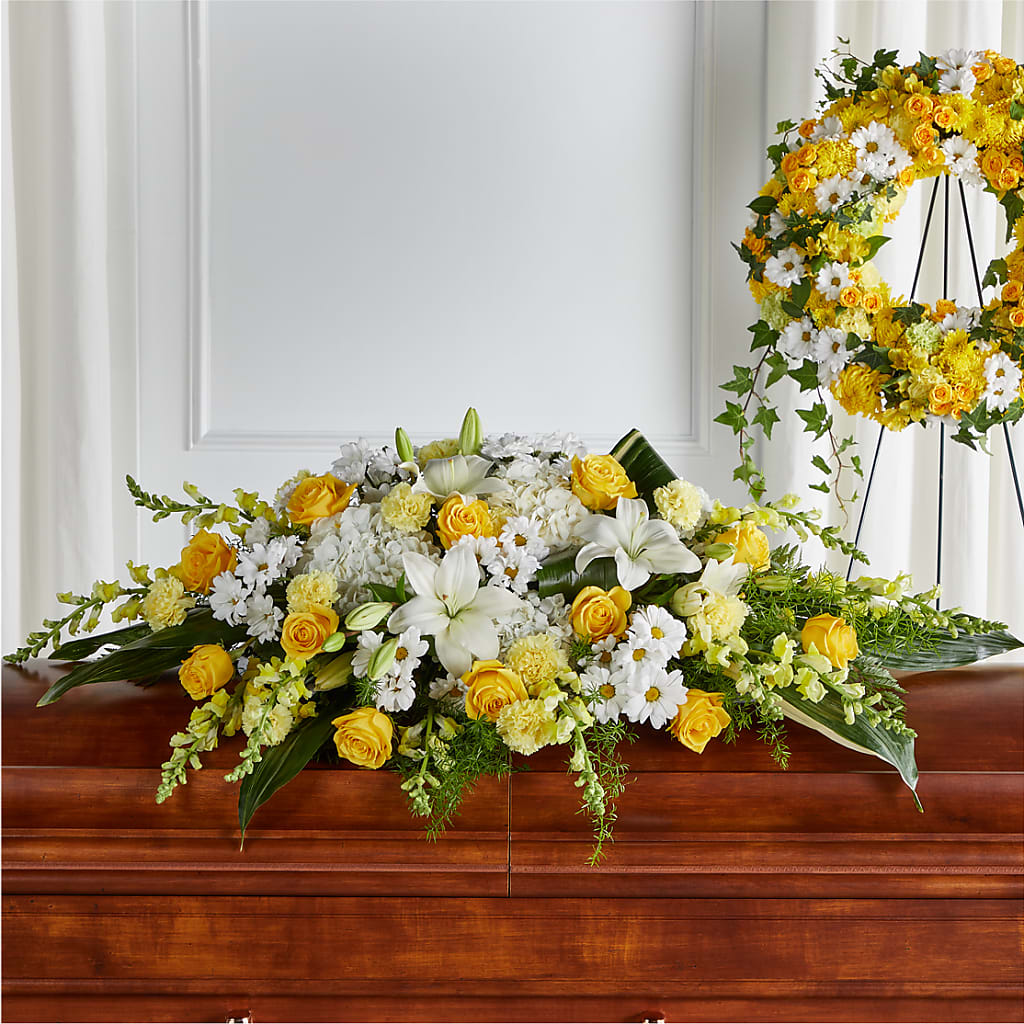Golden Harmony Casket Spray – Dynamic Flowers Of Royal Oak, Royal Oak MI