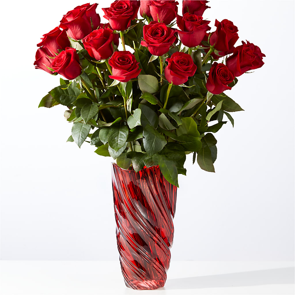Classic Love Red Rose Bouquet with Luxe Swirl Vase – Dynamic Flowers Of Royal Oak, Royal Oak MI