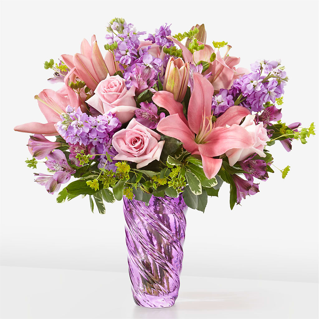 Precious Petals Bouquet with Luxe Swirl Vase – Dynamic Flowers Of Royal Oak, Royal Oak MI