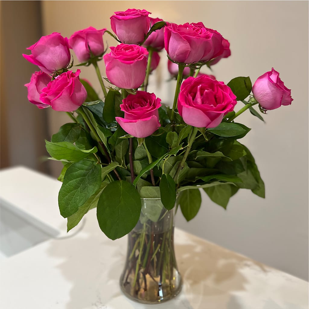 Long Stem Pink Rose Bouquet –  Dynamic Flowers Of Royal Oak, Royal Oak MI