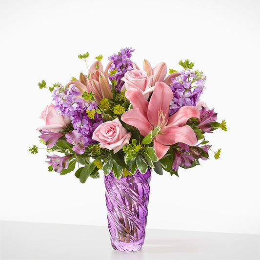 Precious Petals Bouquet with Luxe Swirl Vase –  Dynamic Flowers Of Royal Oak, Royal Oak MI