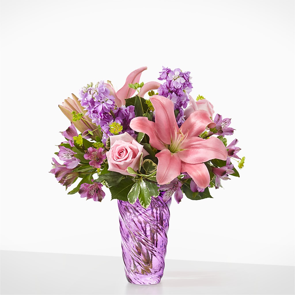 Precious Petals Bouquet with Luxe Swirl Vase –  Dynamic Flowers Of Royal Oak, Royal Oak MI