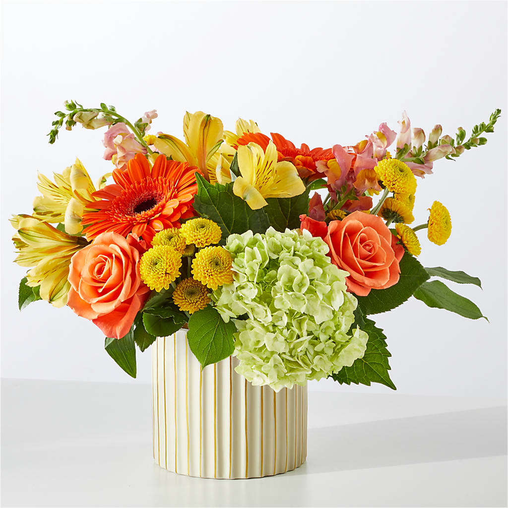 Autumn Sunshine Bouquet with Ivory Vase –  Dynamic Flowers Of Royal Oak, Royal Oak MI