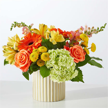 Autumn Sunshine Bouquet with Ivory Vase –  Dynamic Flowers Of Royal Oak, Royal Oak MI