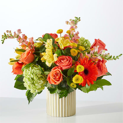 Autumn Sunshine Bouquet with Ivory Vase –  Dynamic Flowers Of Royal Oak, Royal Oak MI