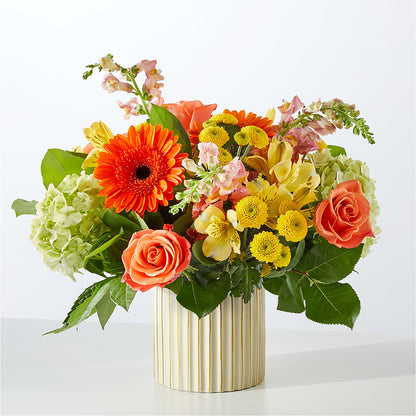 Autumn Sunshine Bouquet with Ivory Vase –  Dynamic Flowers Of Royal Oak, Royal Oak MI