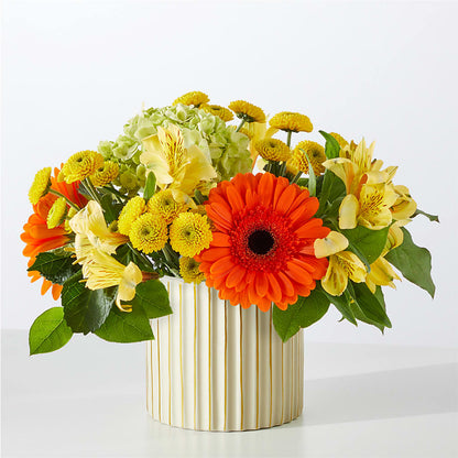 Autumn Sunshine Bouquet with Ivory Vase –  Dynamic Flowers Of Royal Oak, Royal Oak MI